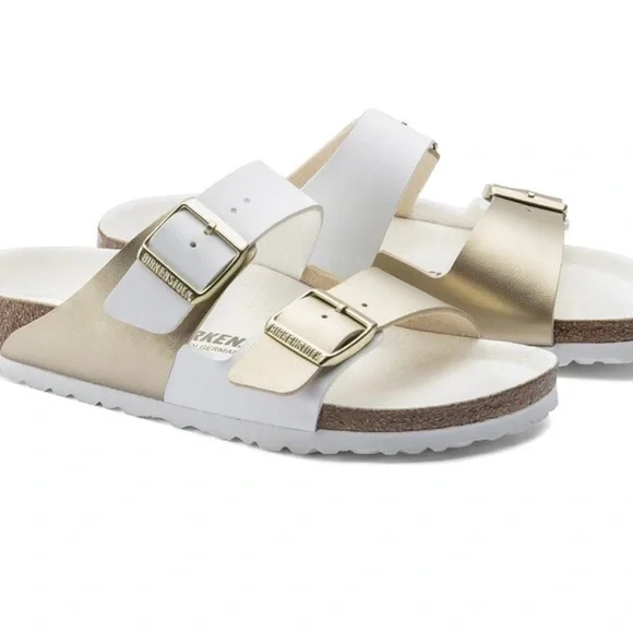 Birkenstock Arizona Split White and Gold Sandals Sz 10 M, 41 - Picture 3 of 13